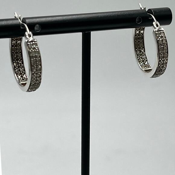 DBJ Dee Berkley 925 Sterling Silver Genuine Cut Diamond In & Out Hoop
Earrings - Picture 1 of 16
